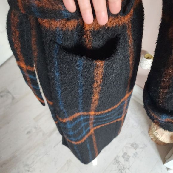 SOLD Trina Turk Wool double breasted mohair long coat fun colors  belt 6 - Picture 6 of 13